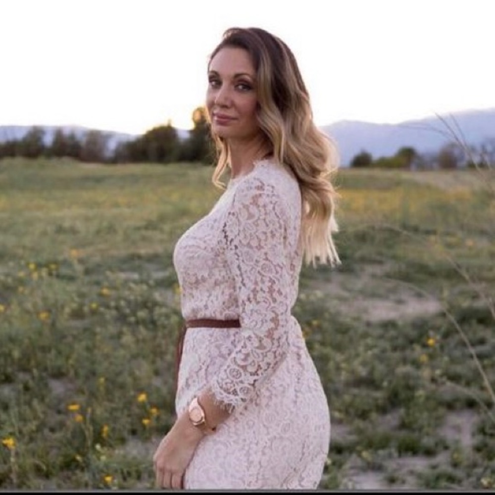 Blush Colored Lace Cocktail Dress
